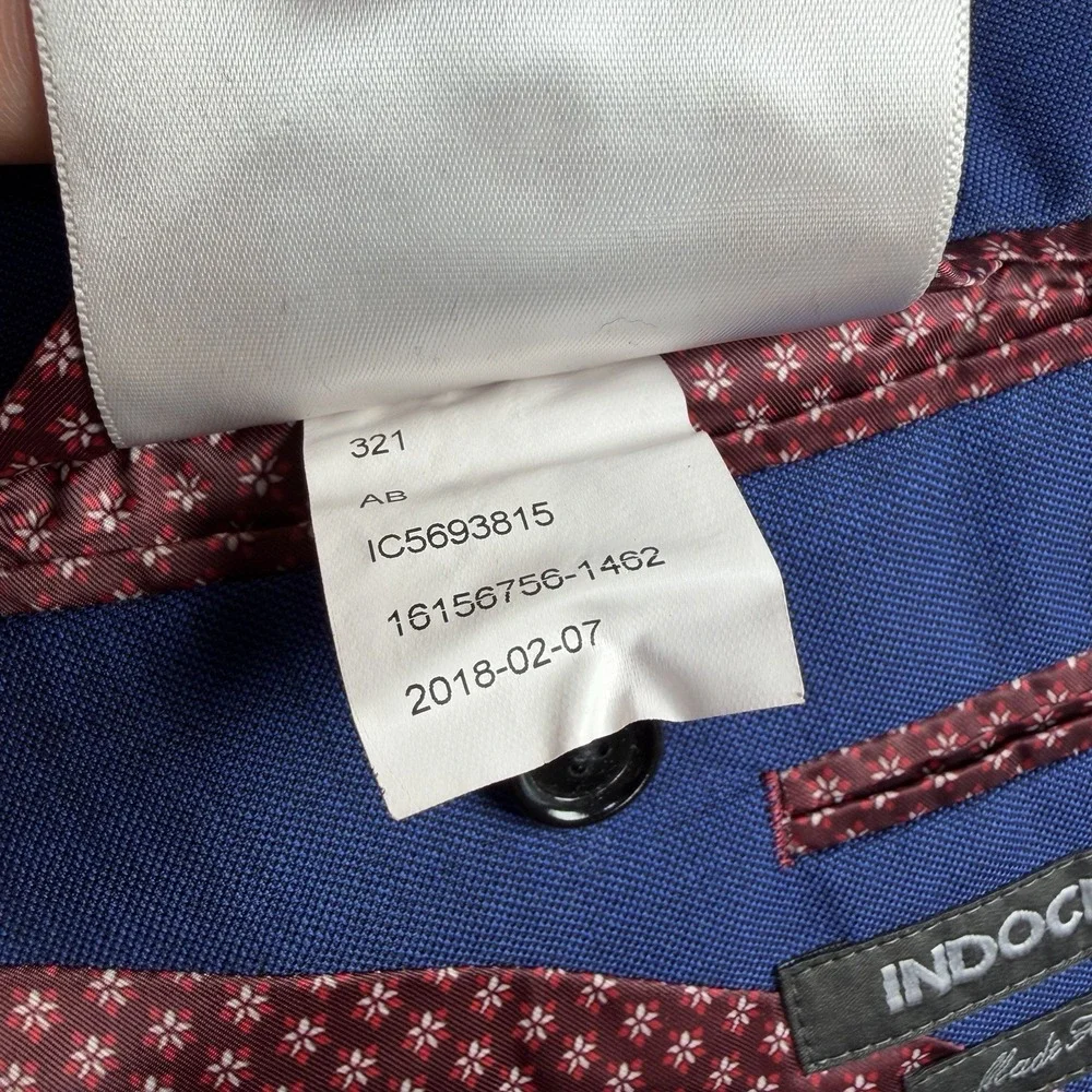 Indochino Royal Blue Suit Mens 38R Pants 30x29 100% Wool Slim Fit Career Wedding